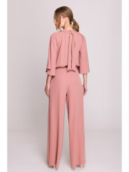 S397 Wide sleeve jumpsuit with split back - rose