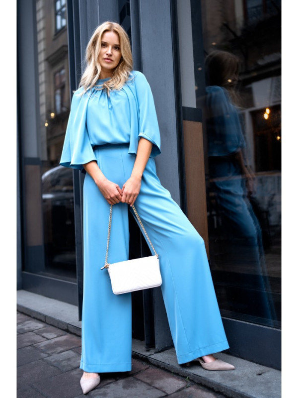 S397 Wide sleeve jumpsuit with split back - sky blue