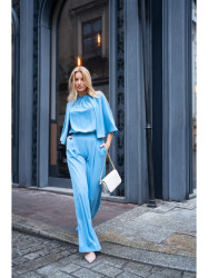 S397 Wide sleeve jumpsuit with split back - sky blue