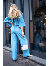 S397 Wide sleeve jumpsuit with split back - sky blue