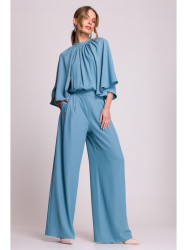 S397 Wide sleeve jumpsuit with split back - sky blue