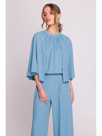 S397 Wide sleeve jumpsuit with split back - sky blue