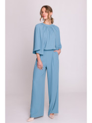 S397 Wide sleeve jumpsuit with split back - sky blue