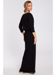 M435 Maxi cotton dress with a tie-belt - black