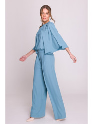 S397 Wide sleeve jumpsuit with split back - sky blue