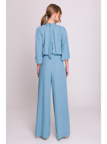 S397 Wide sleeve jumpsuit with split back - sky blue