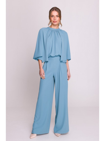 S397 Wide sleeve jumpsuit with split back - sky blue