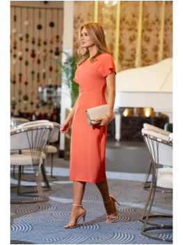S398 Pencil dress with split on the side - orange