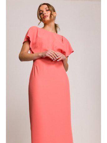 S398 Pencil dress with split on the side - orange