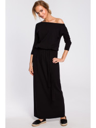 M435 Maxi cotton dress with a tie-belt - black
