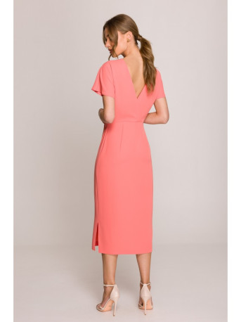 S398 Pencil dress with split on the side - orange