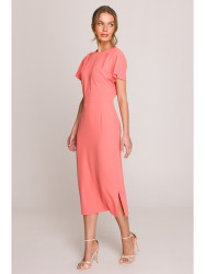 S398 Pencil dress with split on the side - orange