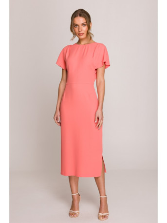 S398 Pencil dress with split on the side - orange