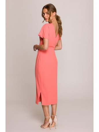 S398 Pencil dress with split on the side - orange