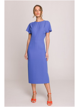 S398 Pencil dress with split on the side - blue