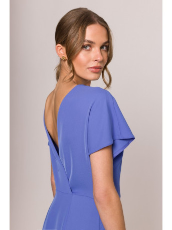 S398 Pencil dress with split on the side - blue