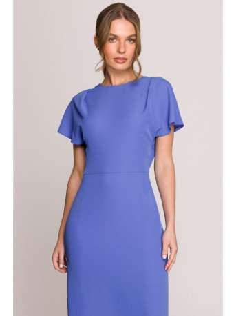 S398 Pencil dress with split on the side - blue