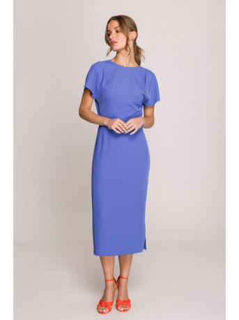 S398 Pencil dress with split on the side - blue
