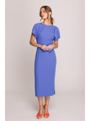 S398 Pencil dress with split on the side - blue