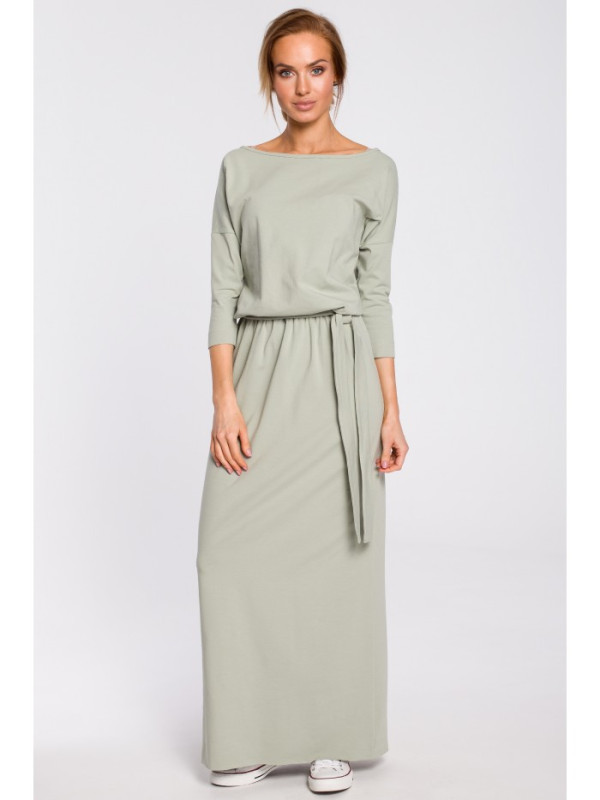 M435 Maxi cotton dress with a tie-belt - pistachio