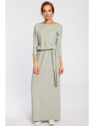M435 Maxi cotton dress with a tie-belt - pistachio