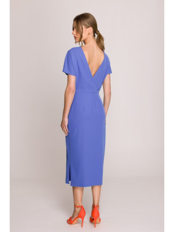 S398 Pencil dress with split on the side - blue