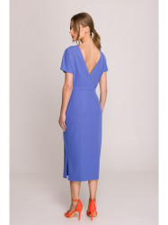 S398 Pencil dress with split on the side - blue