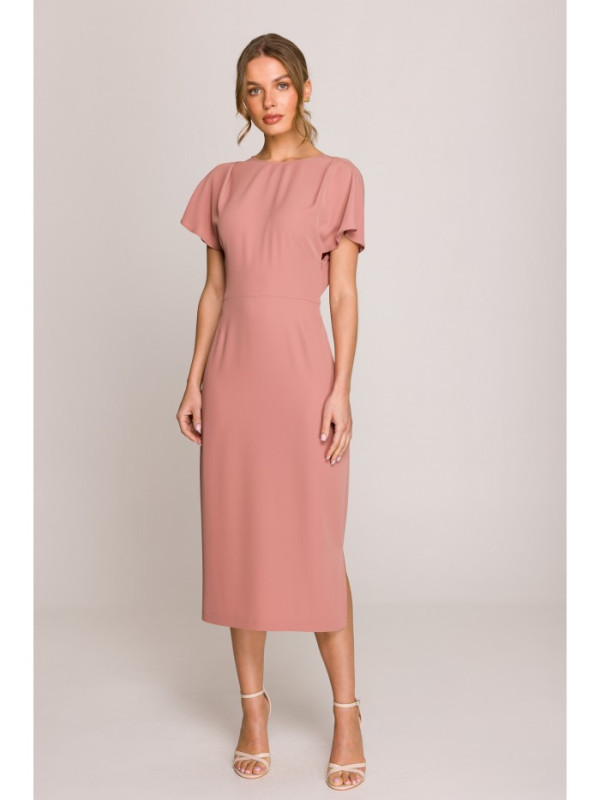 S398 Pencil dress with split on the side - rose
