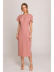 S398 Pencil dress with split on the side - rose