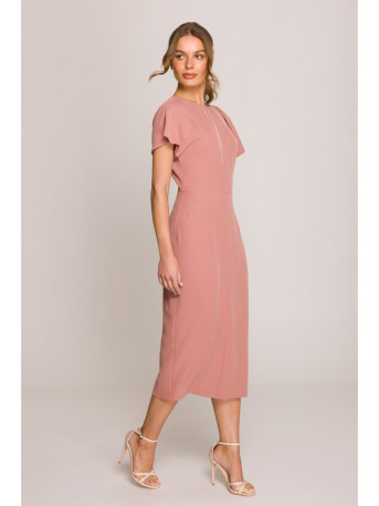 S398 Pencil dress with split on the side - rose