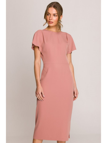 S398 Pencil dress with split on the side - rose