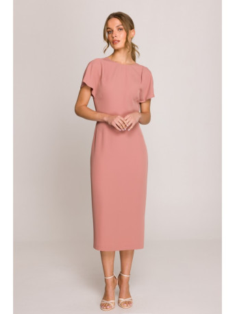 S398 Pencil dress with split on the side - rose