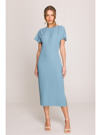 S398 Pencil dress with split on the side - sky blue