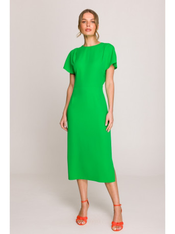 S398 Pencil dress with split on the side - green