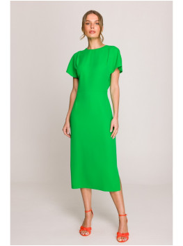 S398 Pencil dress with split on the side - green