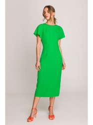 S398 Pieštuko formos suknelė su skylimu šone - žalia