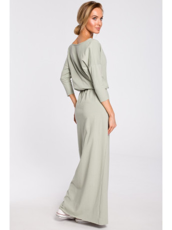 M435 Maxi cotton dress with a tie-belt - pistachio