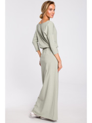 M435 Maxi cotton dress with a tie-belt - pistachio
