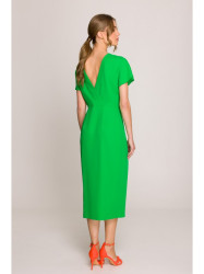 S398 Pieštuko formos suknelė su skylimu šone - žalia