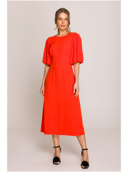 S399 Puff sleeve dress - coral