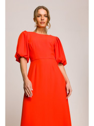 S399 Suknelė pūstomis rankovėmis - koralinė