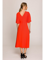 S399 Suknelė pūstomis rankovėmis - koralinė