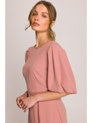 S399 Suknelė pūstomis rankovėmis - rožinė