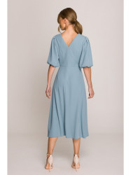 S399 Suknelė pūstomis rankovėmis - žydra