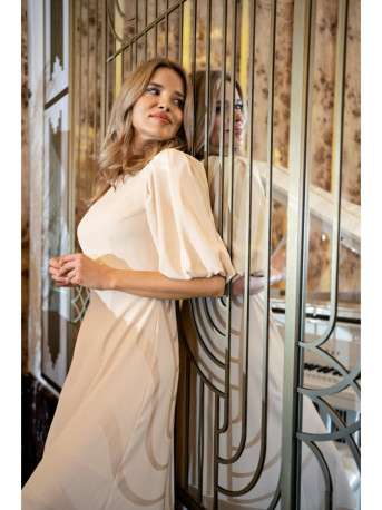 S400 Suknelė pūstomis rankovėmis - kreminė