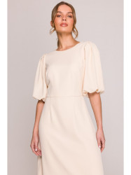 S400 Suknelė pūstomis rankovėmis - kreminė