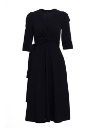 S404 Fit and flare knit dress with a tie belt - black