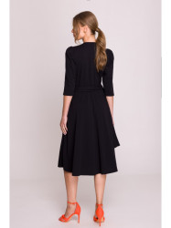 S404 Fit and flare knit dress with a tie belt - black