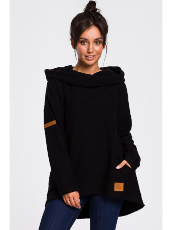 B131 High collar pullover top - black