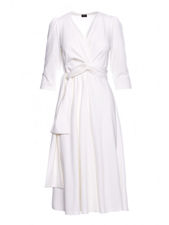 S404 Fit and flare knit dress with a tie belt - ecru